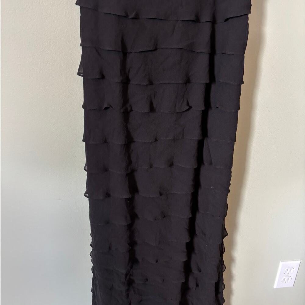 Tadashi Shoji Y2K Vintage Silk Ruffle Maxi Dress Size 10 Black Formal Cocktail - Picture 2 of 10